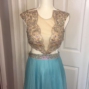 Blue jeweled Madison James Prom Dress